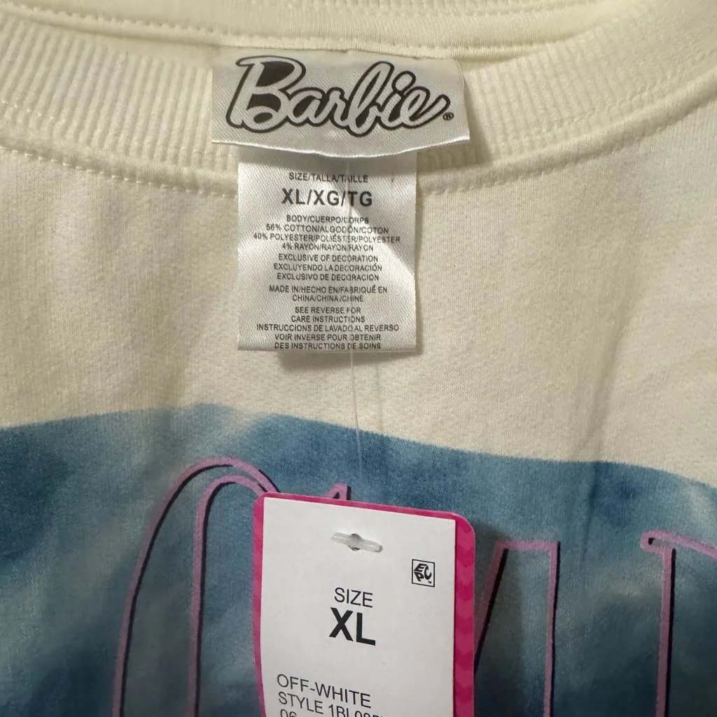 Barbie Cream Sweatshirt with Pink and Blue Graphic. Soft and adorable Size XL - Image 2