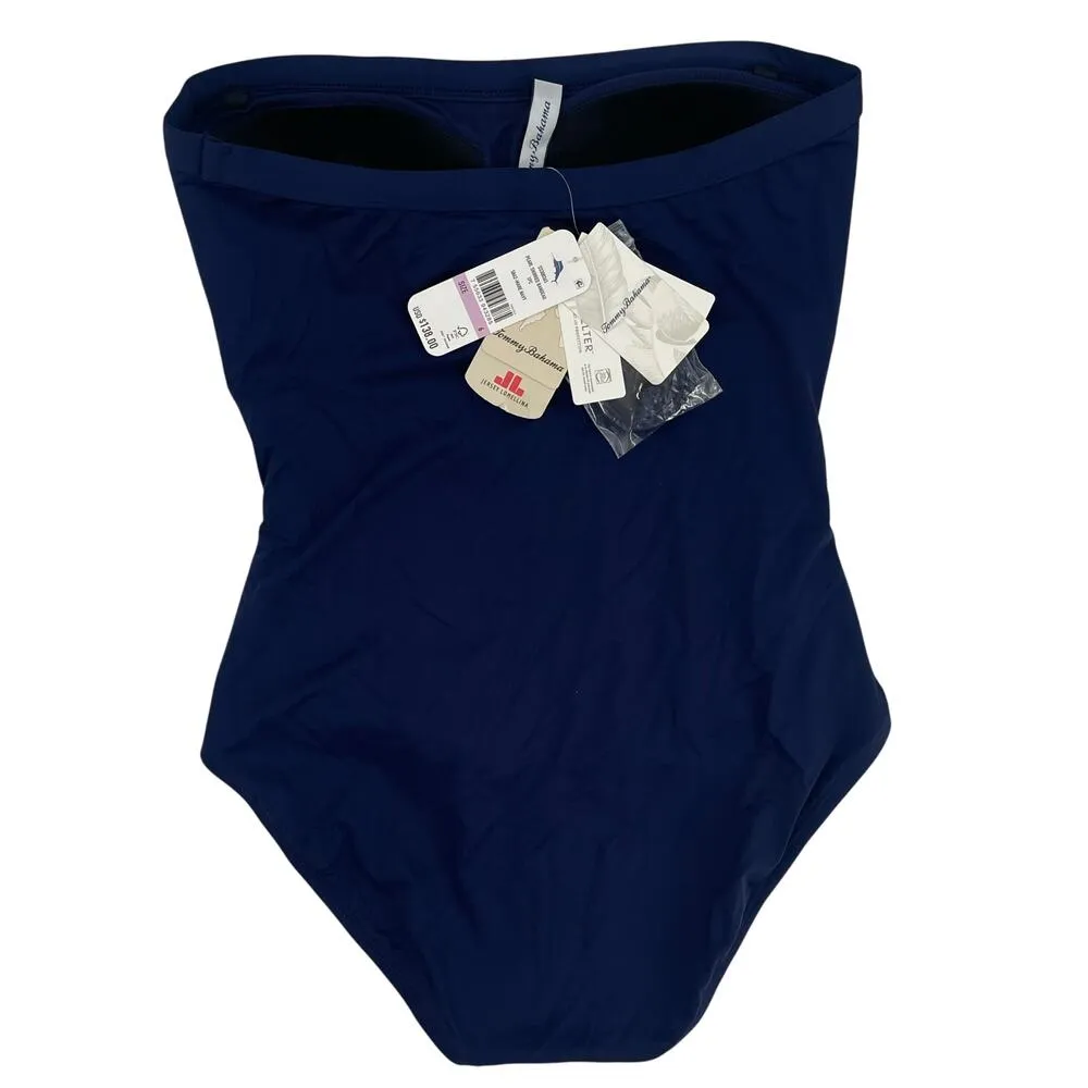 TOMMY BAHAMA Swimsuit Size 6 Pearl Shirred Bandeau With Straps Mare Navy NWT - Image 4