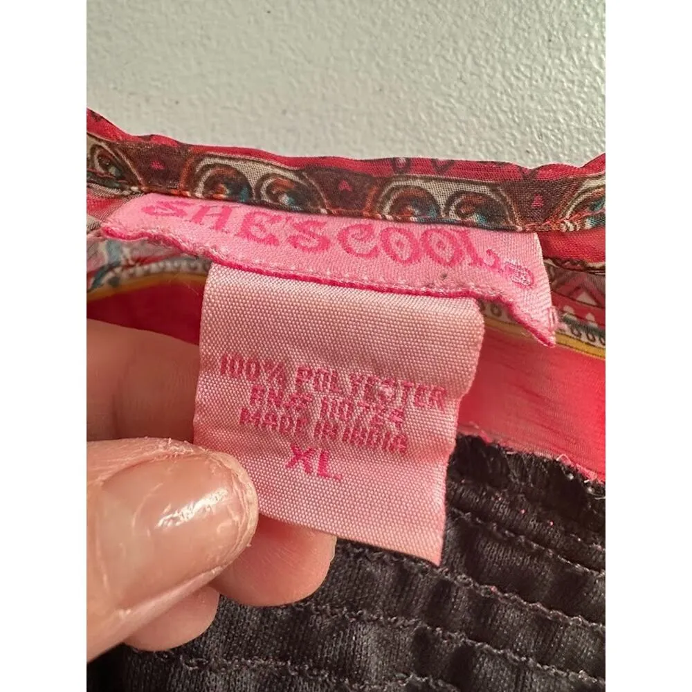 She’s Cool Maxi Y2K Sundress Pink Paisley Size XL Babydoll Beachy Resort Boho - Image 11