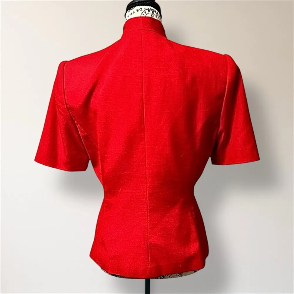 Vintage Kasper 6 Red Black Trim Cropped Blazer Jacket Gold Buttons 90s Office - Image 5