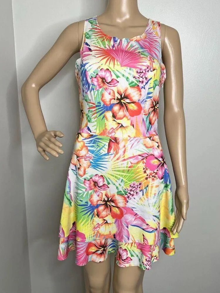 Erre Tropical Floral Patterned Skater Dress Pink Size M - Image 9