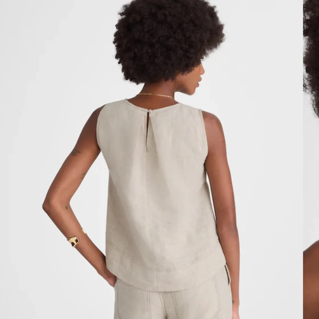 Madewell Linen Pleated Shell Top Size XXS Oat - Image 2