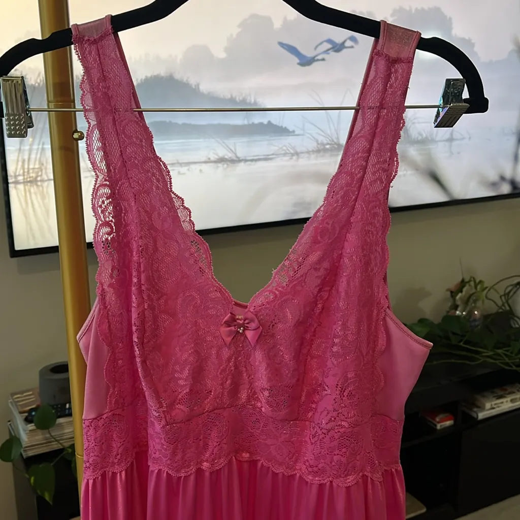 Shadowline size, large Elegant Pink Lace Nightgown - Image 3