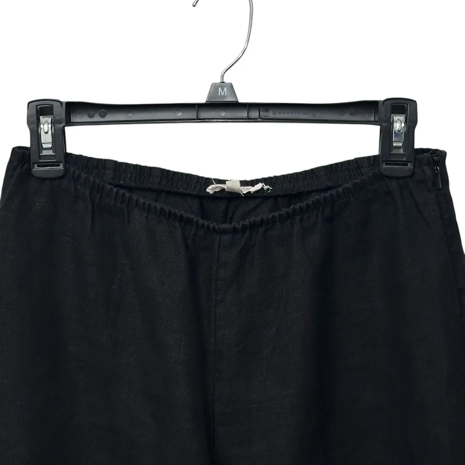 EILEEN FISHER Pants Small Linen Ankle Wide Leg Side Zip‎ Elastic Waist Black - Image 2