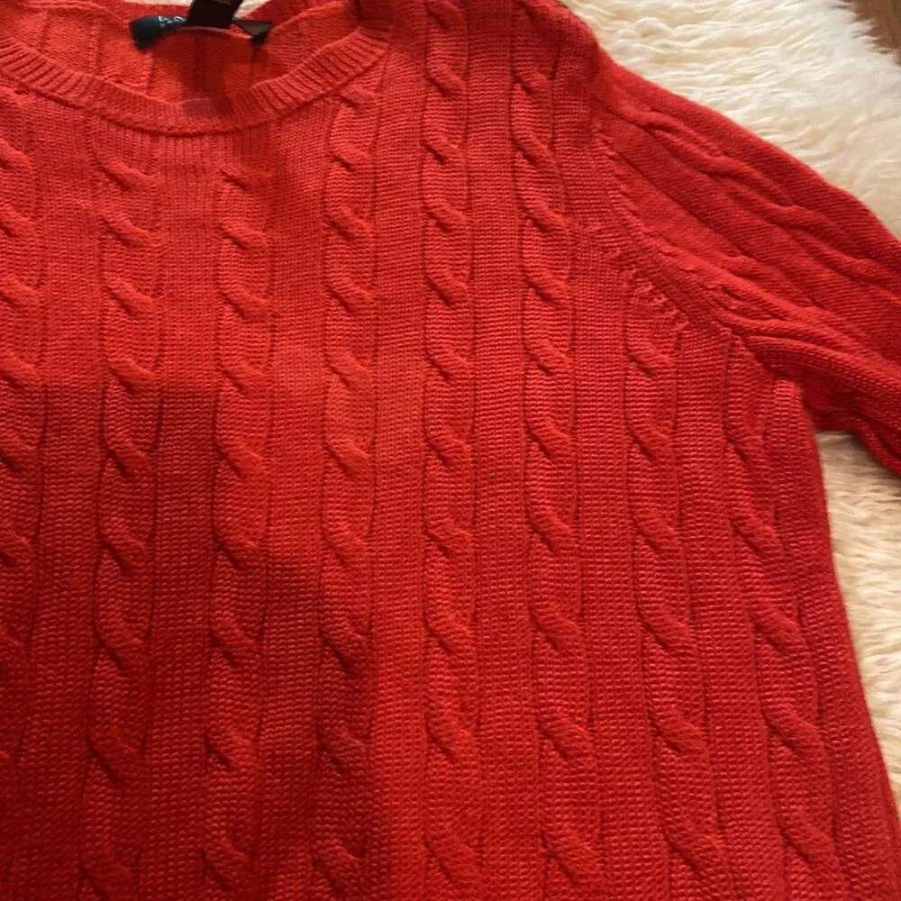 Lauren Ralph Lauren Cable Knit Crew Neck Long Sleeve Sweater Red Stretchy Sz M Size M - Image 10