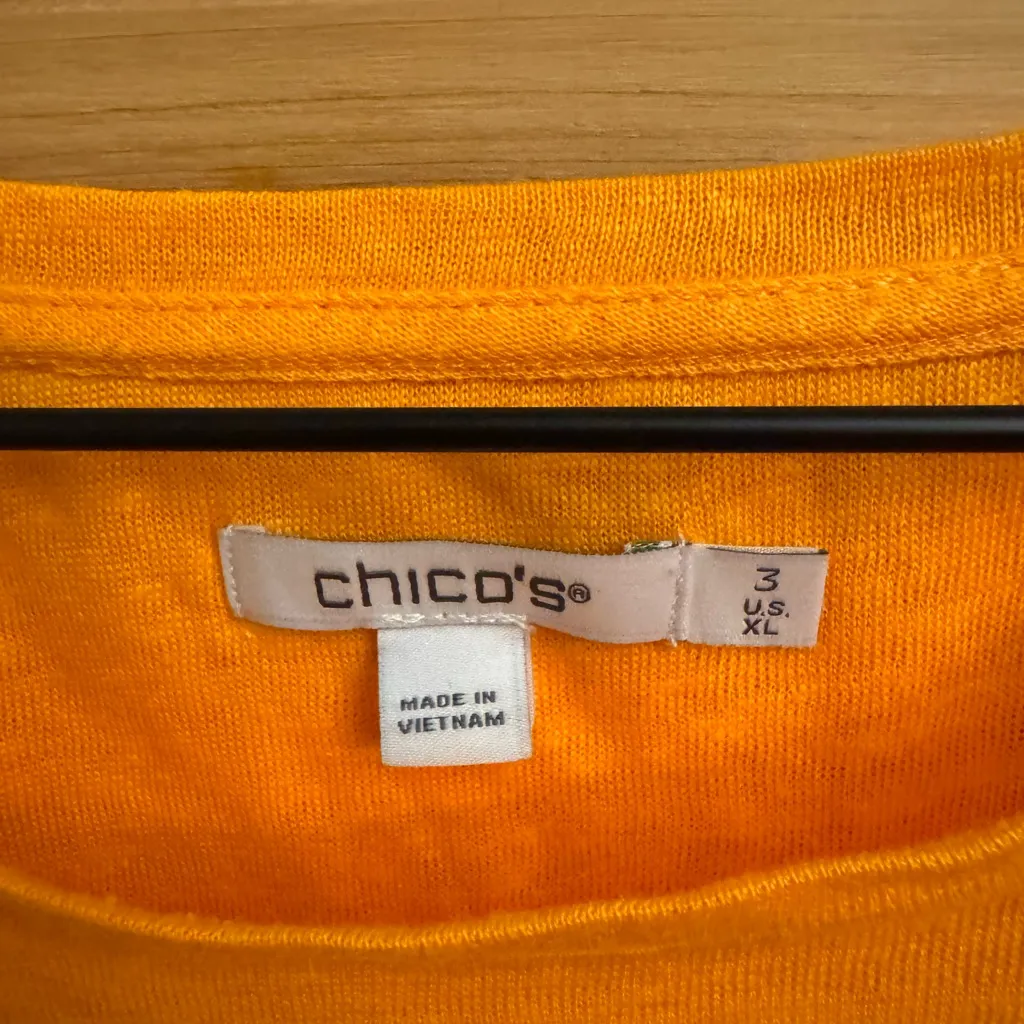NWT Chicos Size 3/XL Bright Orange Linen High Low Tiered Back Slub Shirt - Image 10