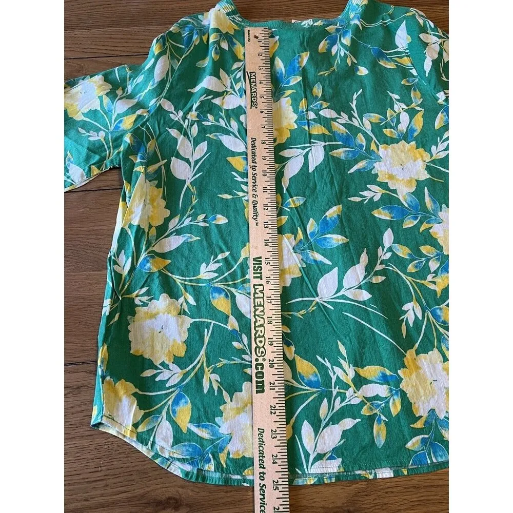 St. Johns Bay Women Green Floral Long Sleeve Blouse Size Large Hawaiian Colorful - Image 4