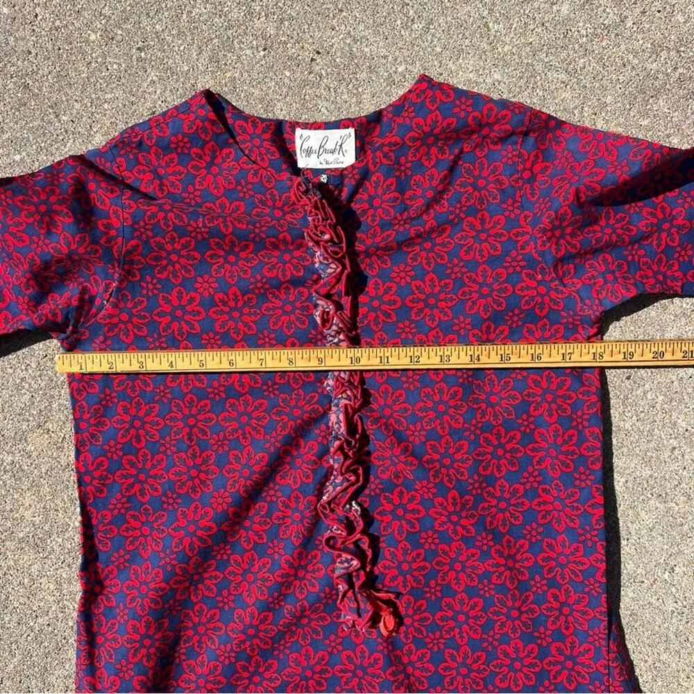 60s Coffee Break R Miss Elaine Mod Red Blue Floral Mini Dress Ditzy Daisy MEDIUM - Image 6
