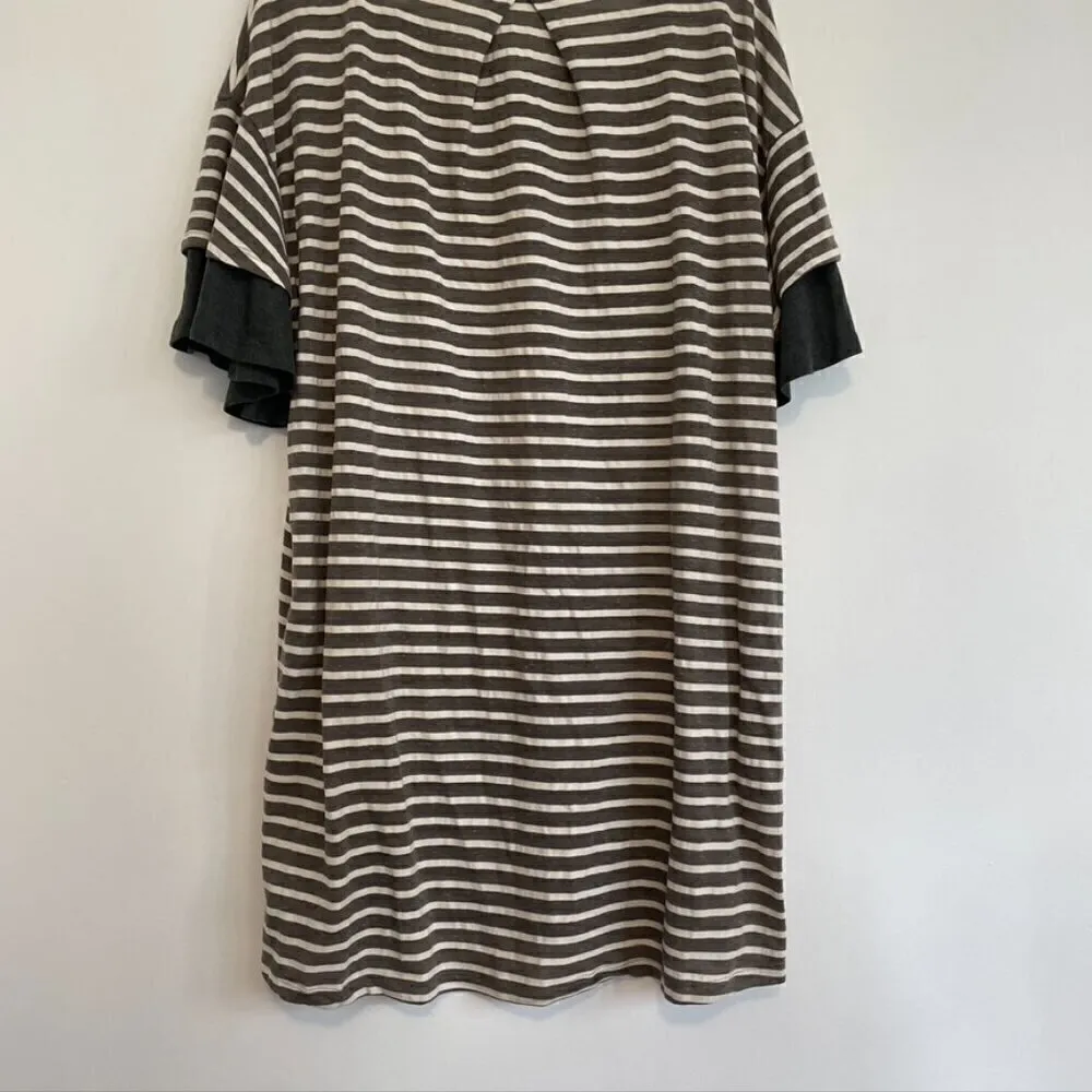 UMGEE Gray Cream Ivory Striped Short Sleeve Cotton Mini T-Shirt Dress / Tunic L - Image 12