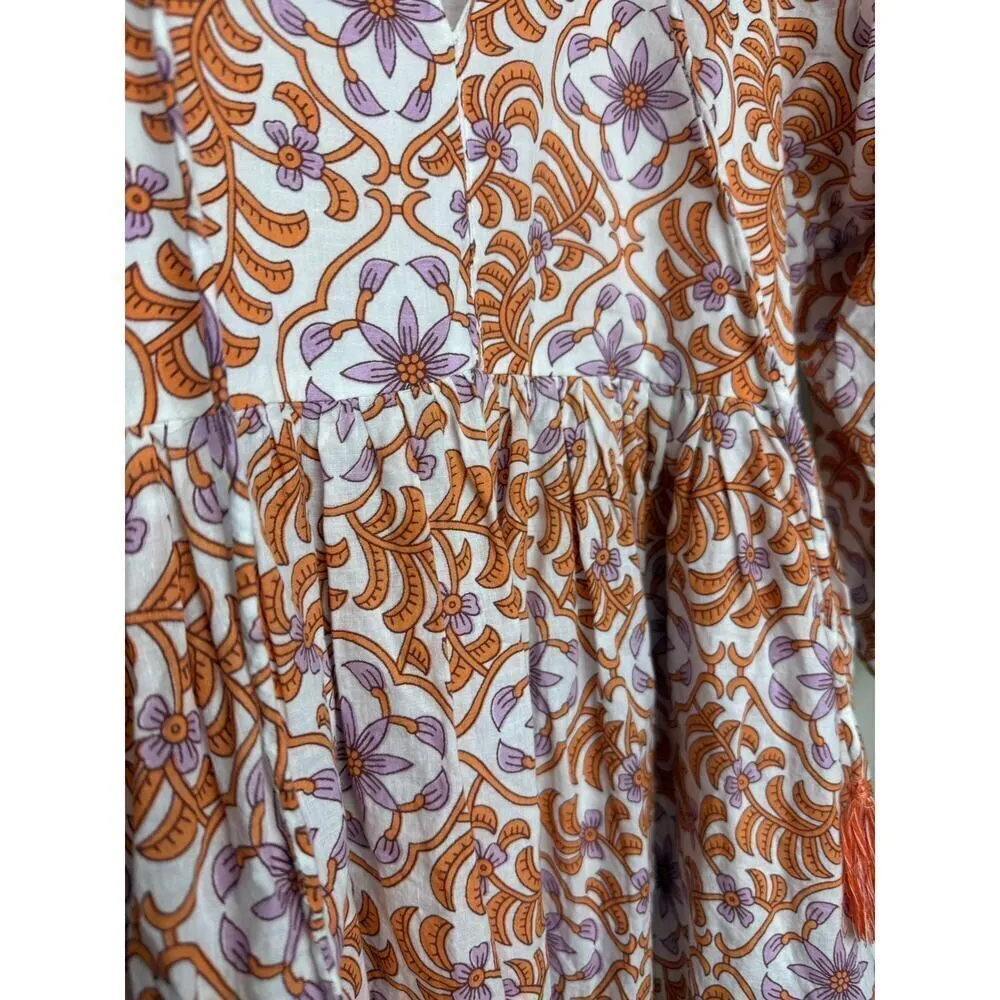 Grace Holiday Orange Purple Cotton Tassel Mini Dress Sz. XS - Image 3