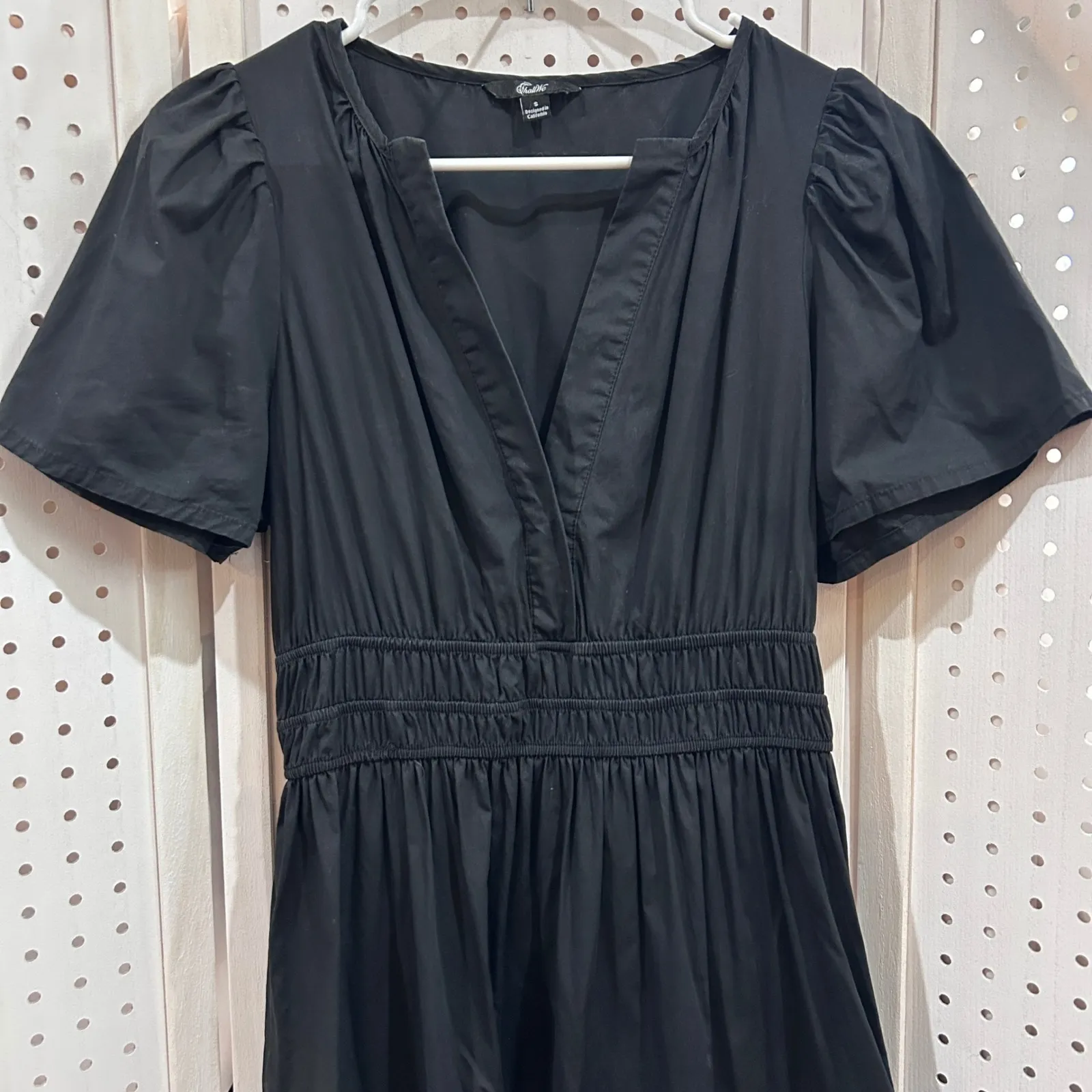 ThallWe Black Cotton Puff Sleeve Smocked Waist Tiered Maxi Dress Size S - Image 3