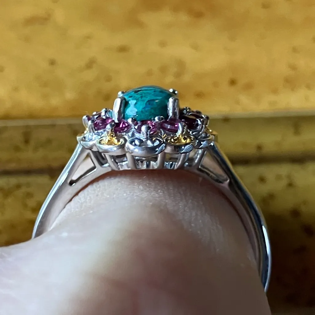Natural Chrysocolla Orissa Garnet Halo Ring Size 9 Blue - Image 2