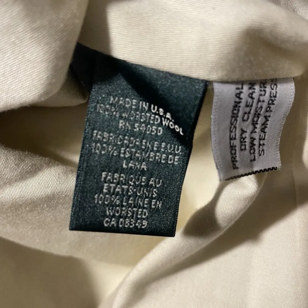 Ralph Lauren Beige Office Dress Zip Up 100% Worsted Wool Jacket Women's Size 14 - Image 4