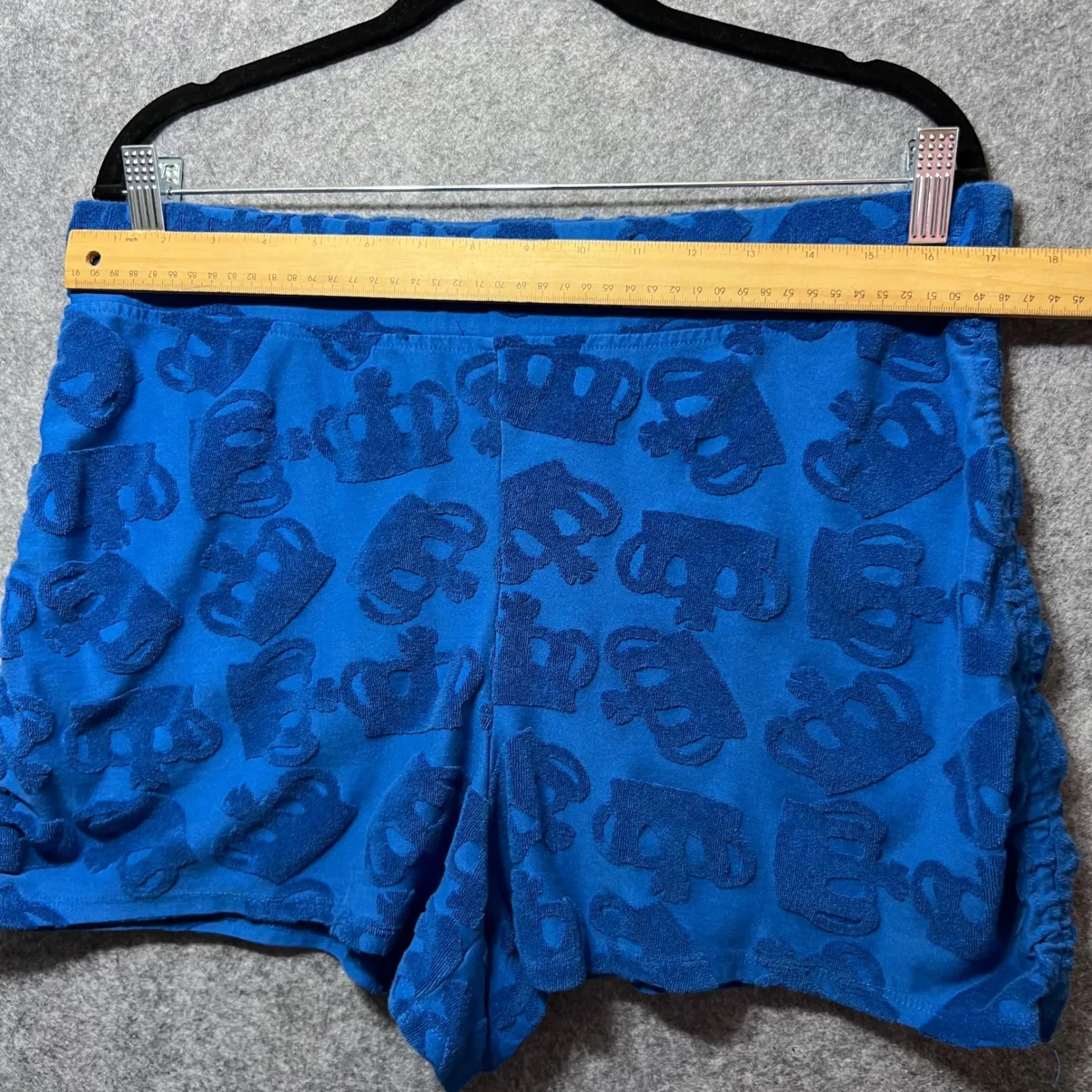 Juicy Couture‎ Terry Cloth Shorts Crown Print Lounge Casual XXL Blue Y2K Style - Image 2