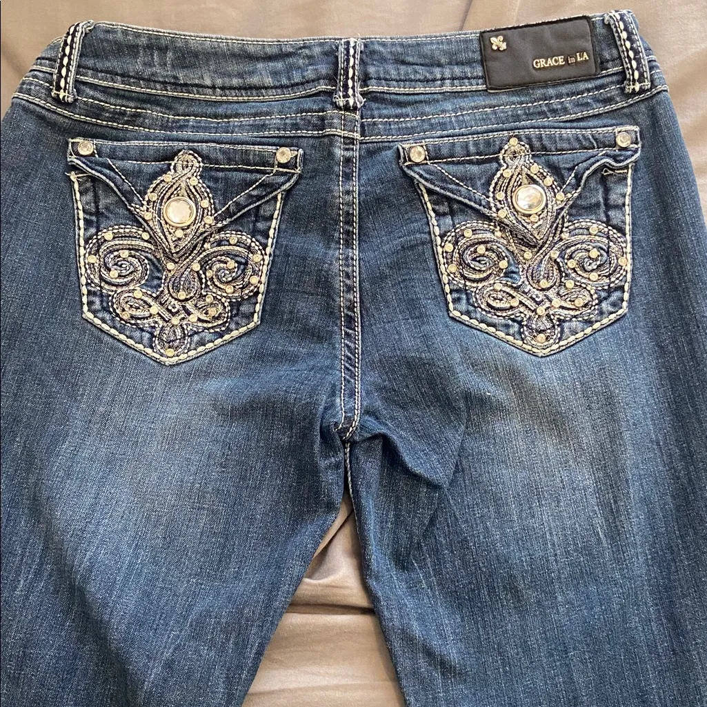 Grace In LA Bootcut Bling Pocket Jeans - Image 2