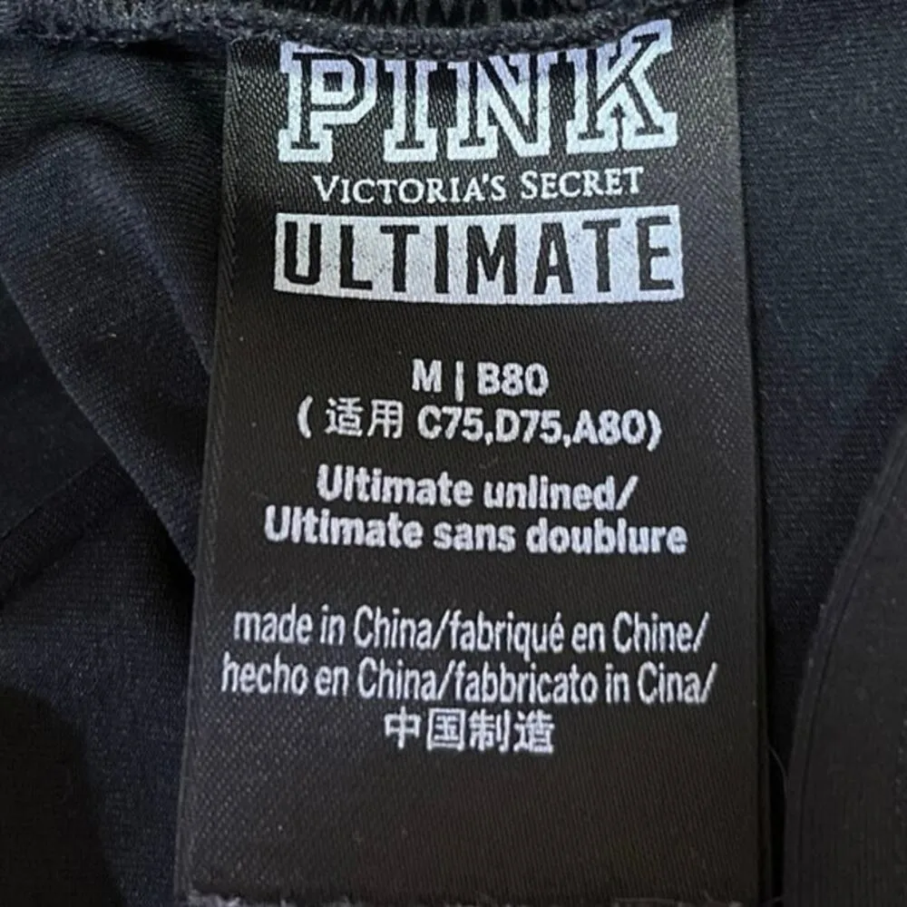 Victoria's Secret PINK Black Metallic Ultimate Perforated Sports Bra tank Top M Size M - Image 4