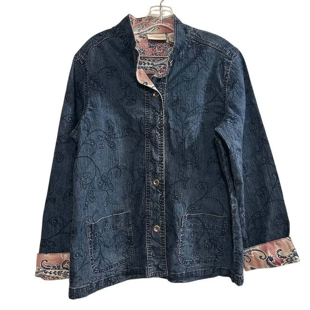 Alfred Dunner Women's Embroidered Denim Jacket Size 10 Blue Floral - Image 1
