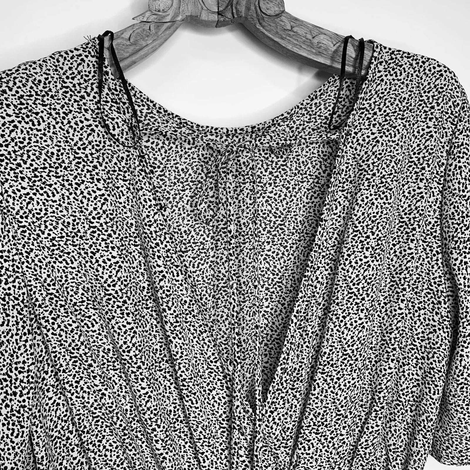 Black White Micro Dot Cheetah? Print Ruffle Hem Low Back Dress Medium NWT - Image 10