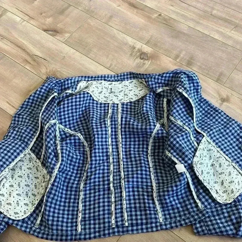 Sundance Catalog Ziri Blazer Linen Blue Checkered Button Up Jacket Sz PXXS - Image 11