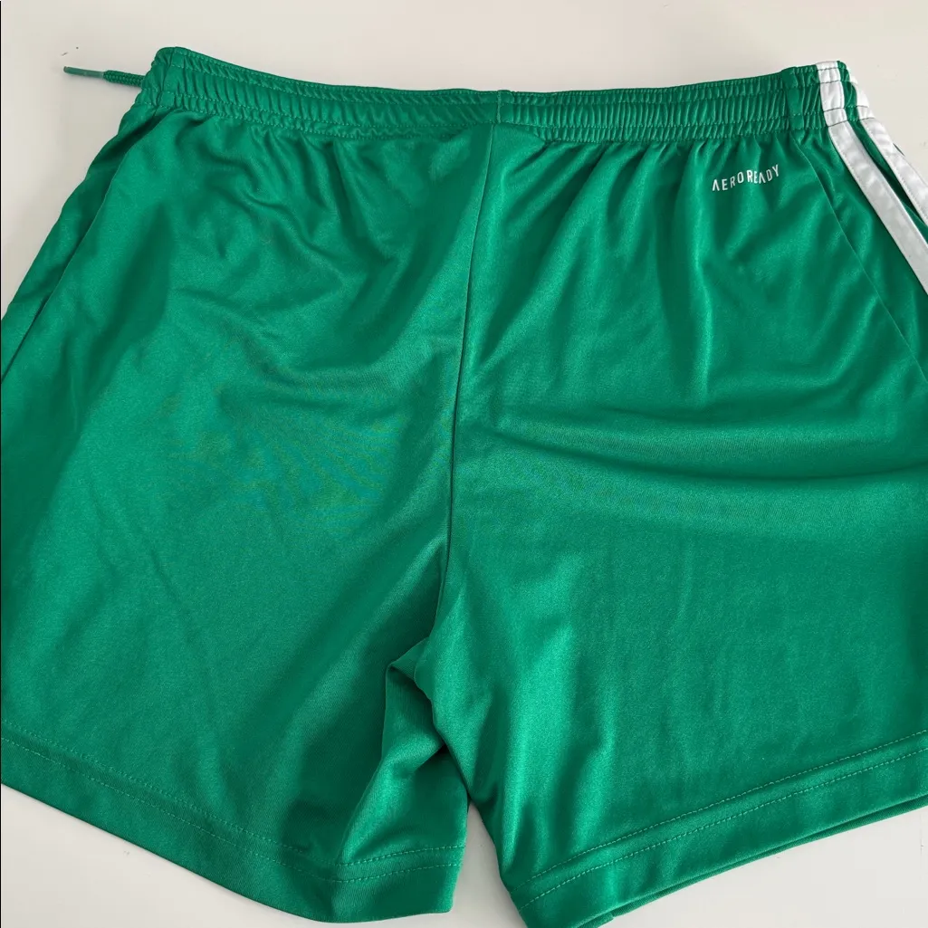 Adidas Women's Athletic Green Shorts. Stripes on the side. Areoready. Size S - Image 7