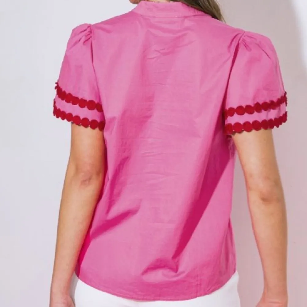 NWT Bibi Pink V Neck Poplin Blouse puff shoulder Sz S - Image 2