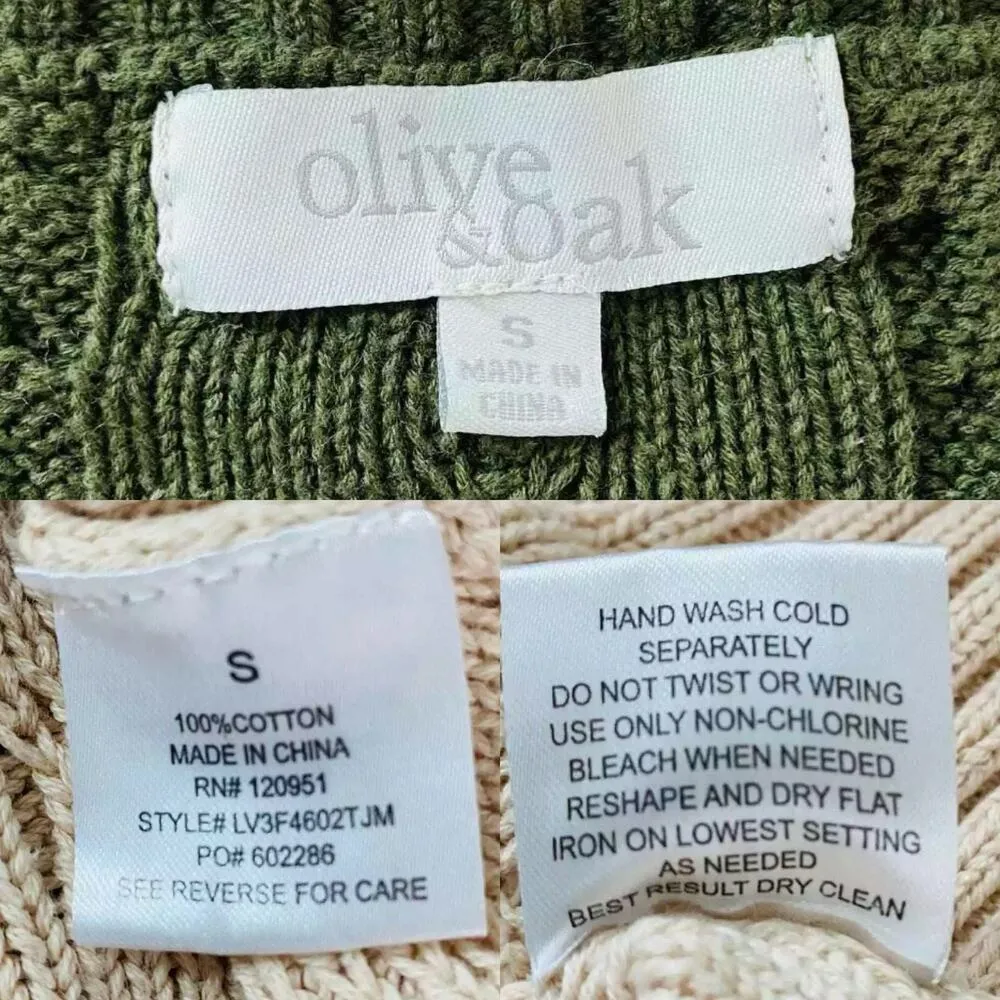 Olive & Oak Sweater S Beige Green Cable Knit Crew - Image 8