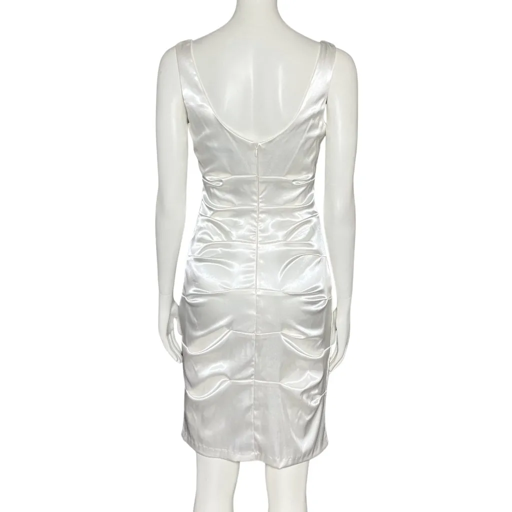 Vintage Y2K Off White Satin Party Dress Small Hoco Bachelorette Cocktail Bodycon - Image 5