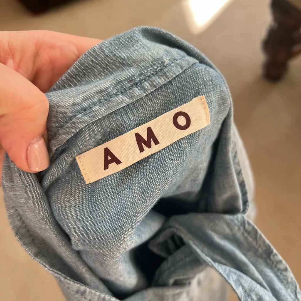 AMO denim button front‎ neck tie blouse size small,nwt Blue - Image 6