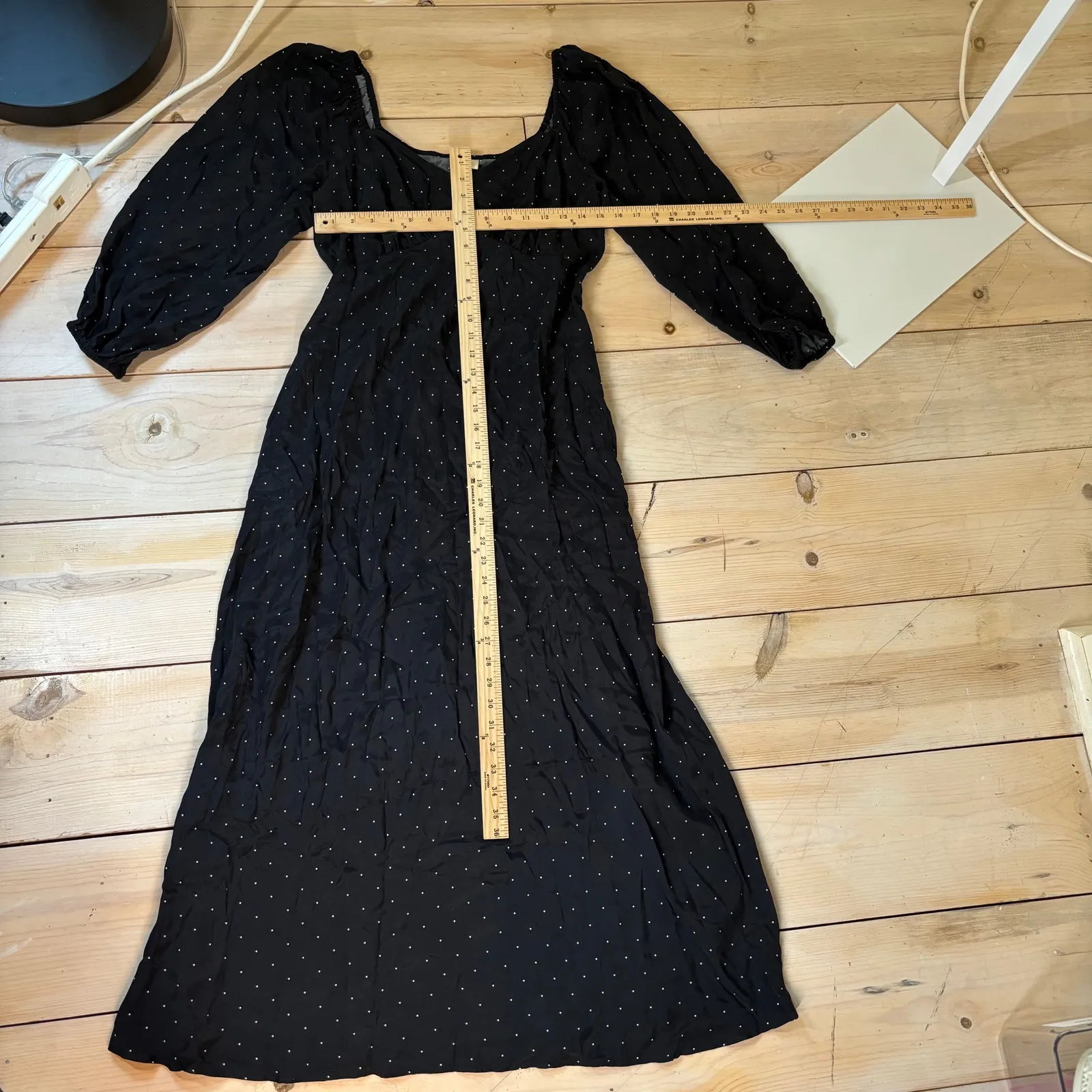 A New Day NWT Womens Long Sleeve Crepe Maxi A-Line Dress Black White Polka Dot M - Image 10