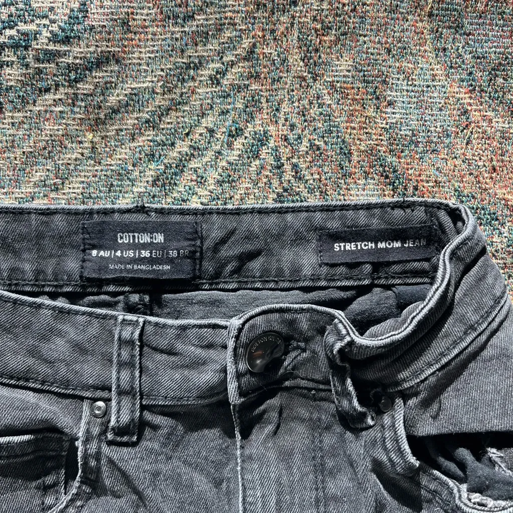 Y2K Cotton On High Rise Stretch Mom Jeans Black Distressed Preppy Size 4 Grunge - Image 14