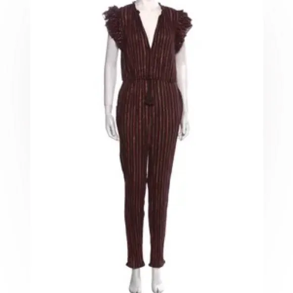 Ulla Johnson Elio Jumpsuit, Copper w/ Metallic Gold Stripe. Size 12 - Image 10