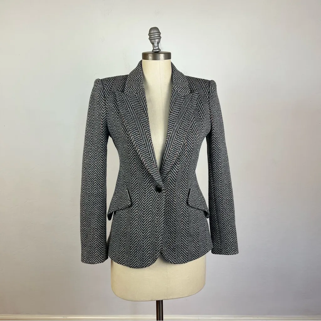 L’Agence Chamberlain Blazer In Black/ Ivory Chevron - Image 2