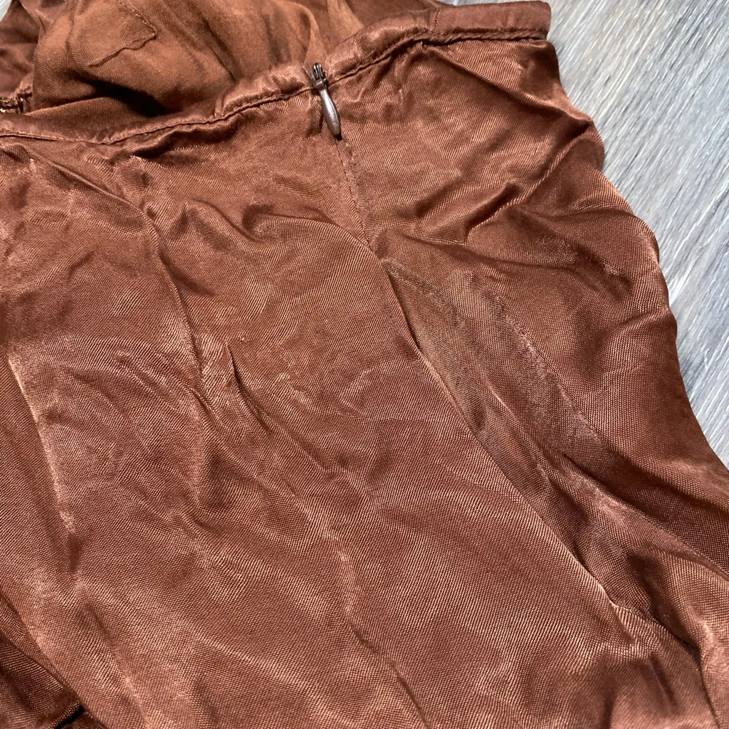 Zara Chocolate Brown Silk Cinched‎ Front Slit Maxi Midi Skirt Medium Island Girl - Image 7