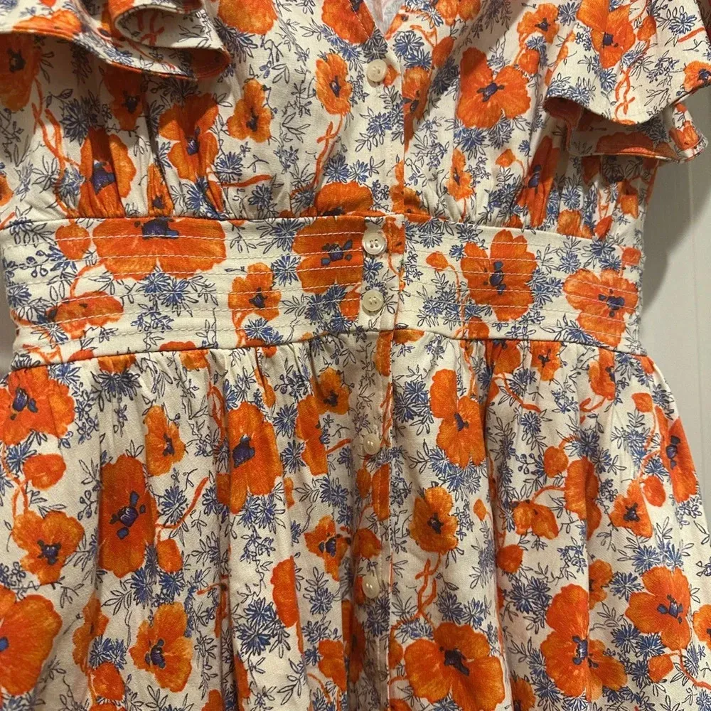 Chelsea28 Ruffle Sleeve Button-Up Linen Blend Dress in Ivory Lenora Floral - Image 6