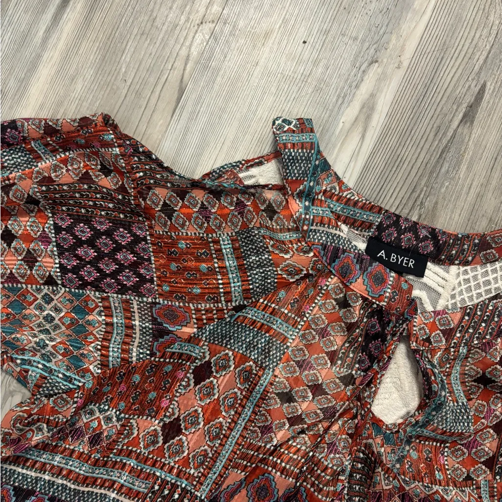 A. Byer Boho Patchwork Blouse | Crochet Lace Detail | Size M - Image 7