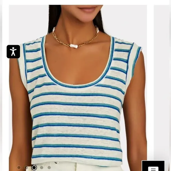 Veronica Beard Linen Arion Muscle Tank Sleeveless Stripe Shirt - Image 2