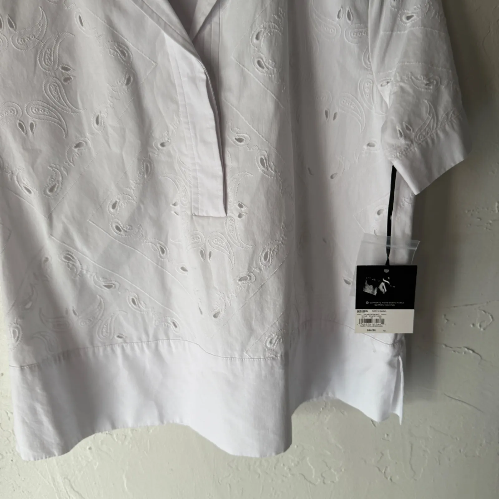 NWT Simply Vera Vera Wang White Eyelet Paisley Split Neck Blouse Top XS Cottage - Image 3