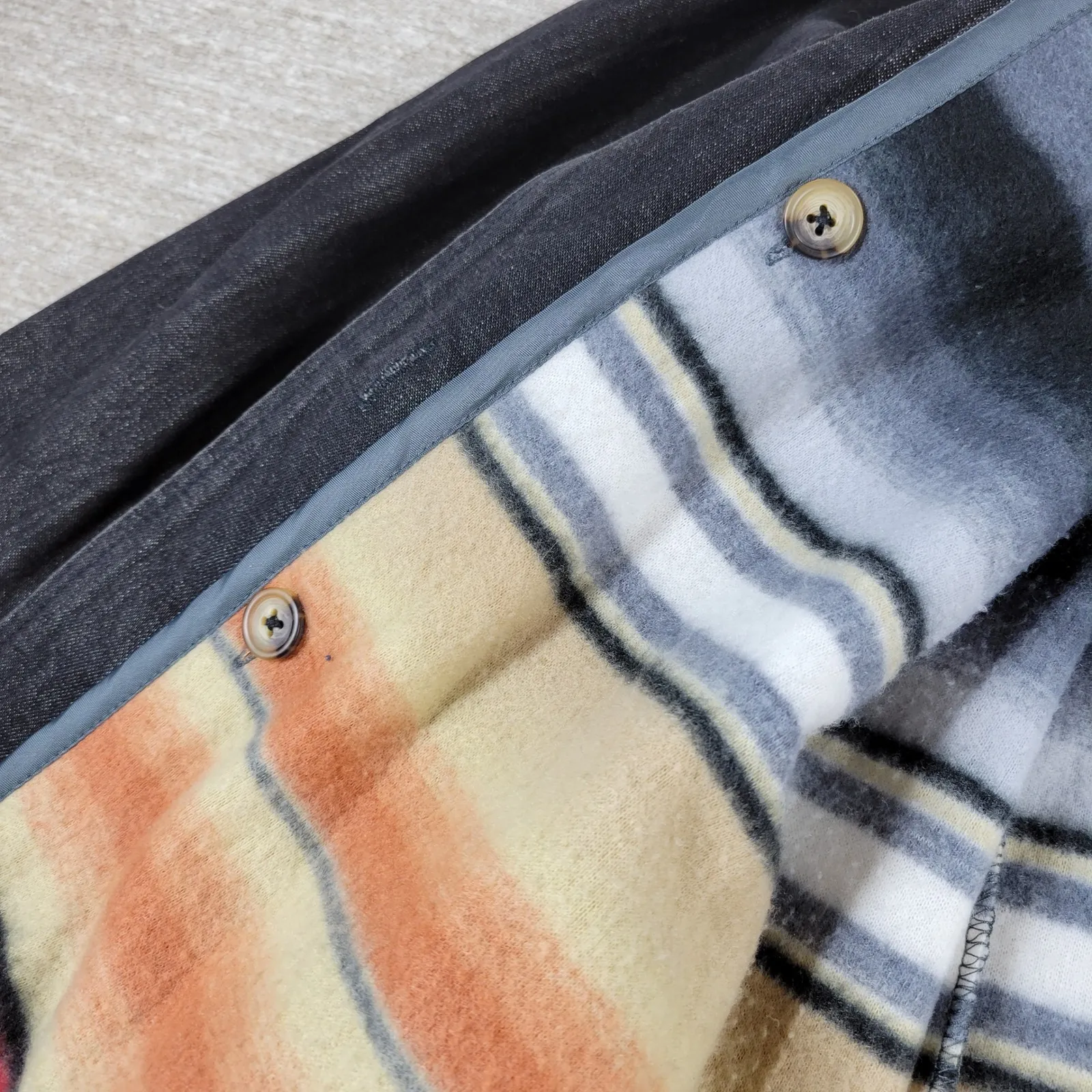 Denim & Co Hooded Denim Duffle Coat Size Med Black Blanket Lined Toggle Button - Image 9