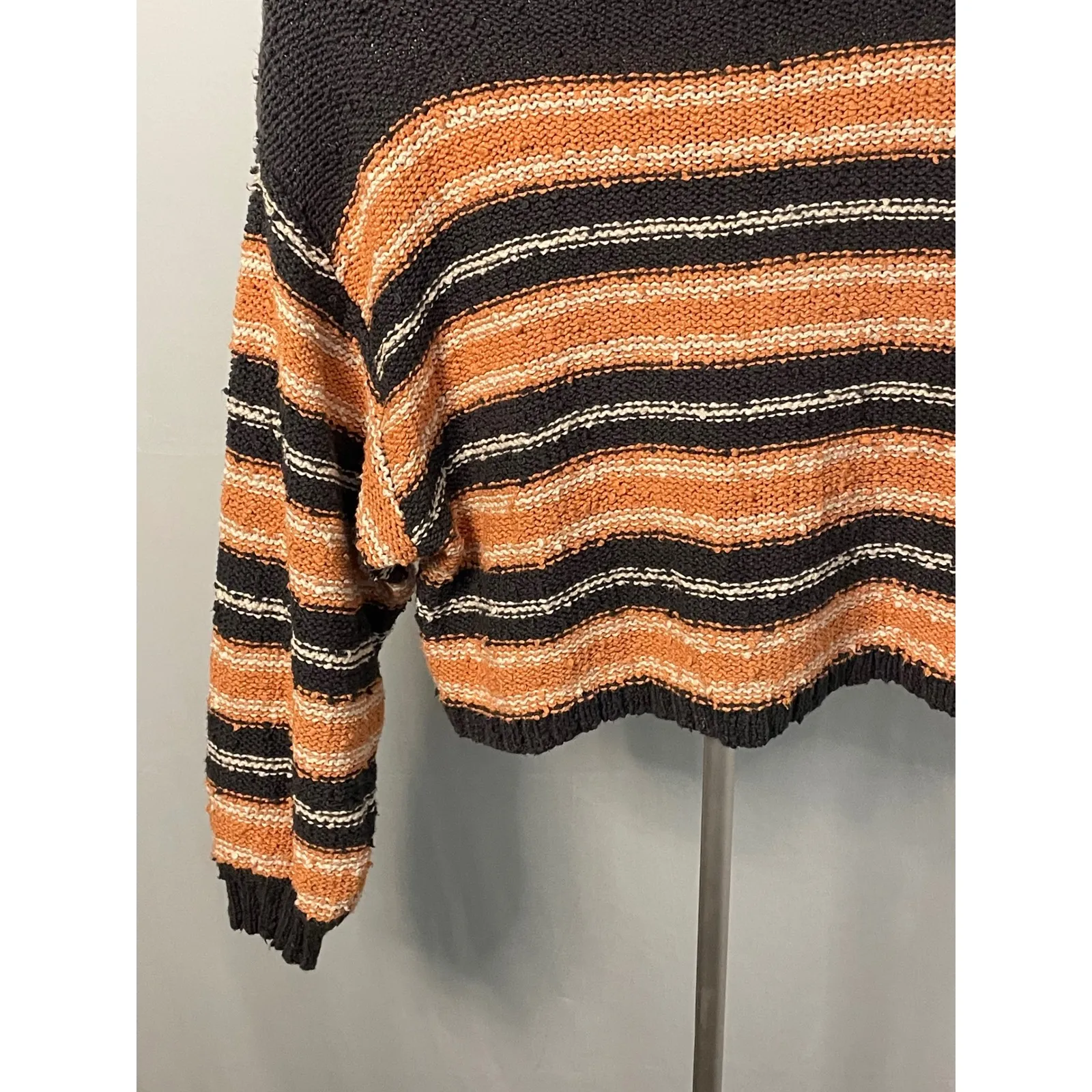 Billabong Womens Striped Cropped‎ Sweater Knit Crew Neck Orange Black Size M - Image 3