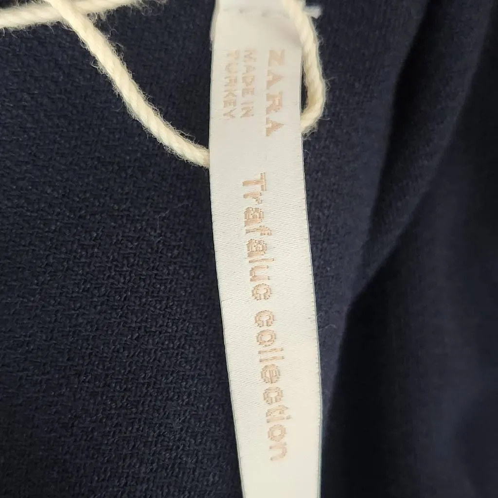 Zara Navy Knit Pullover with Zipper Hem and Blue Stripe Accent NWT Size Medium - Image 12