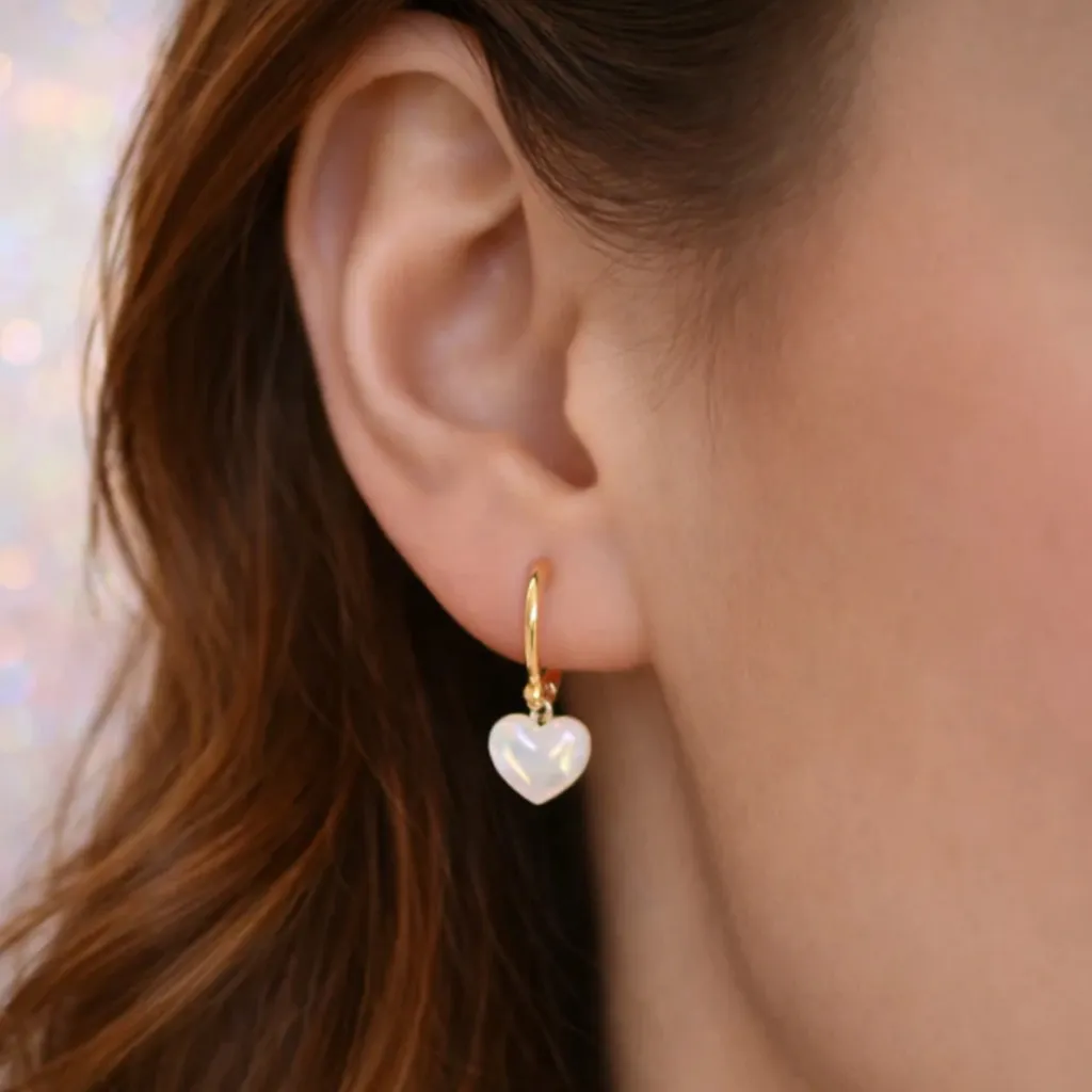 Gold Heart Drop Earrings - Image 2