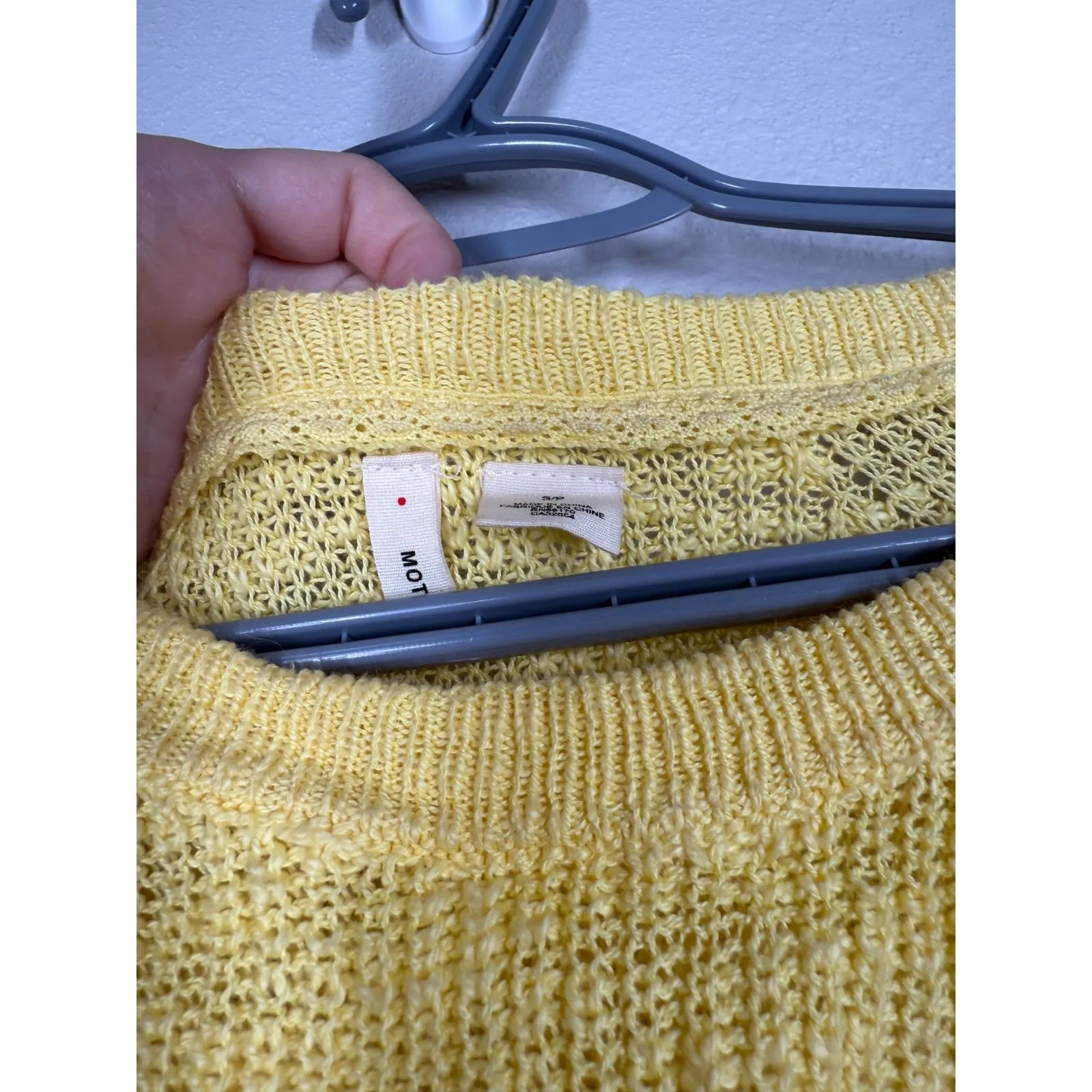 Anthropologie Moth Yellow Cropped Sweater Womens Sz S 100% Cotton Natural - Image 5