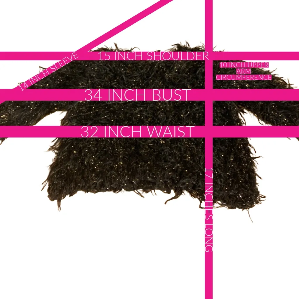 VINTAGE 1990'S GANTOS BLACK & GOLD EYELASH FRINGE CROPPED 3/4 SLEEVE SWEATER (S) - Image 13