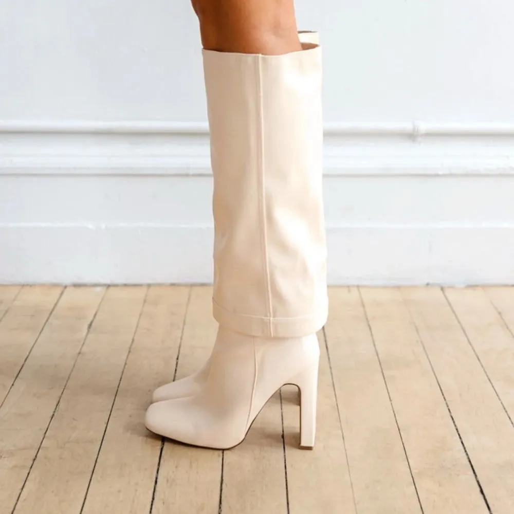 Lulus Square Mouth Ivory Boots(Size 11) - Image 2