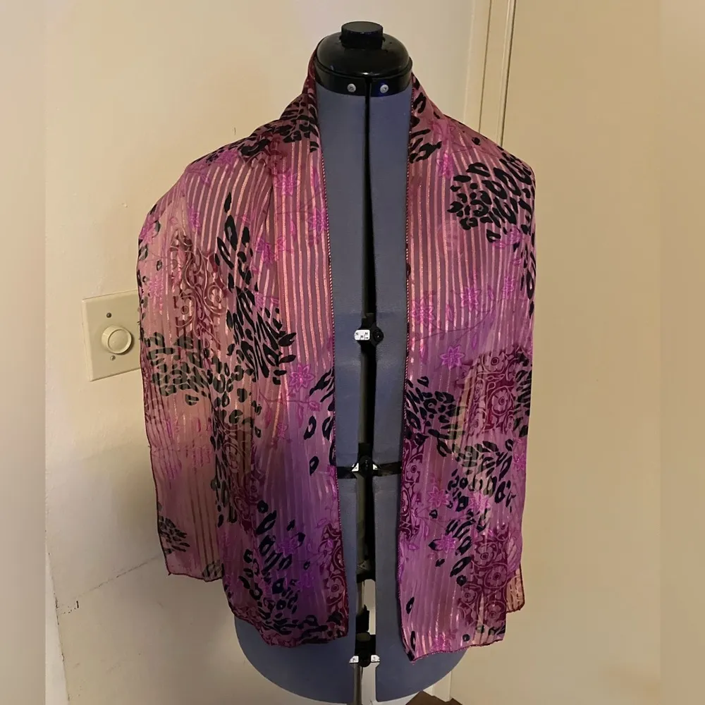 Red Purple & Pink Animal & Floral Print Scarf - Image 4