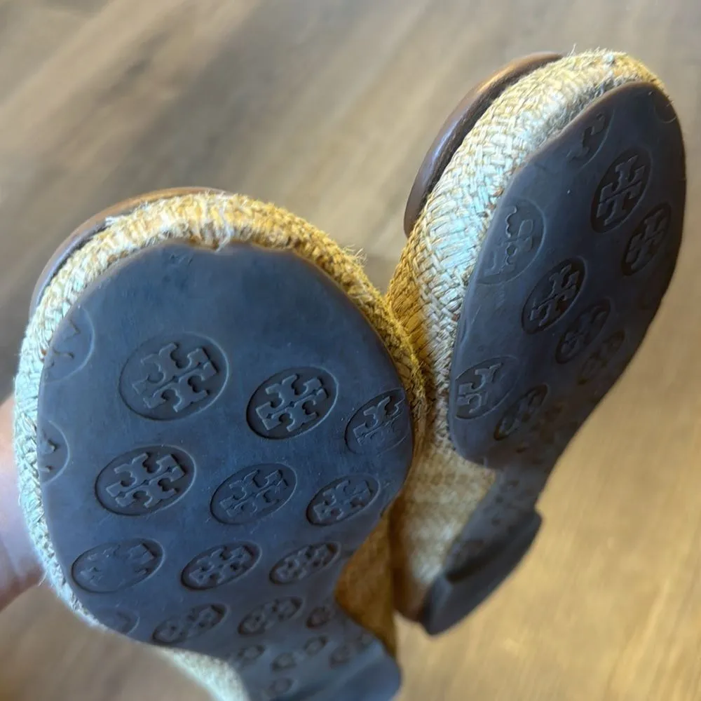 TORY BURCH Reva Ballet Flats Shoes Natural Woven Raffia Straw Beige size 8.5 M - Image 6