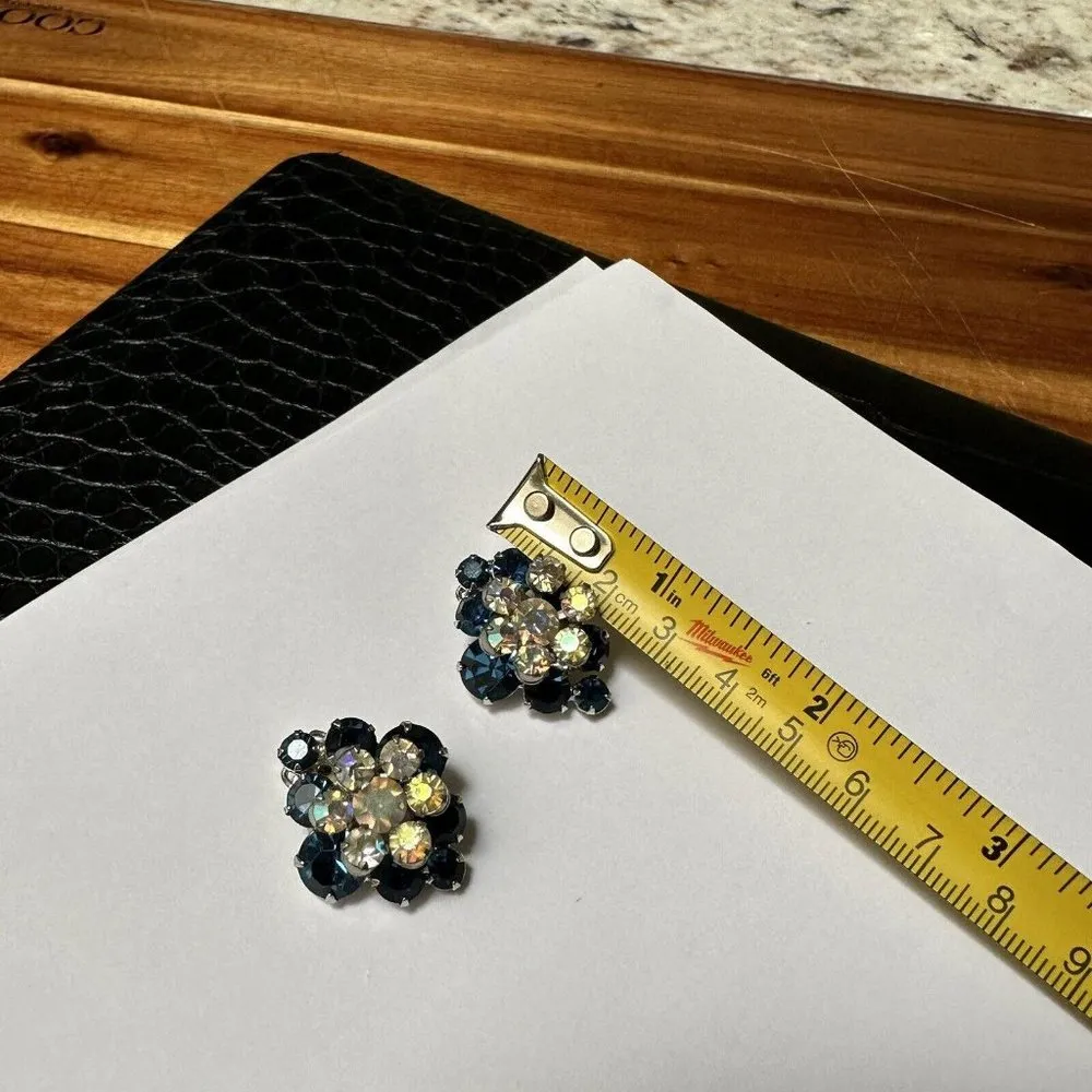 Blue / Aurora Borealis Crystal Rhinestone Silver Tone Clip - Image 7