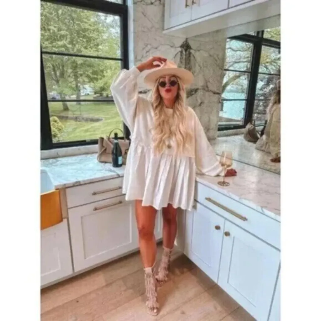 FREE PEOPLE Eleanor Sweatshirt Dress in Grey Combo Size Small - Image 12