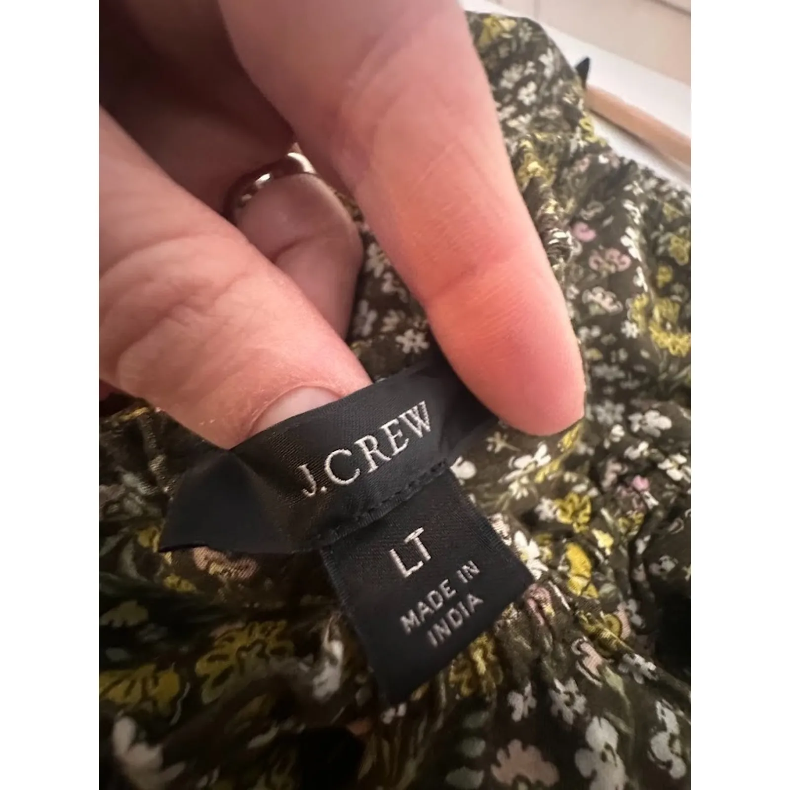 J.Crew Beaded Tie Shoulder Maxi Tiered Dress Size Large Tall Green Ditsy Floral - Image 9