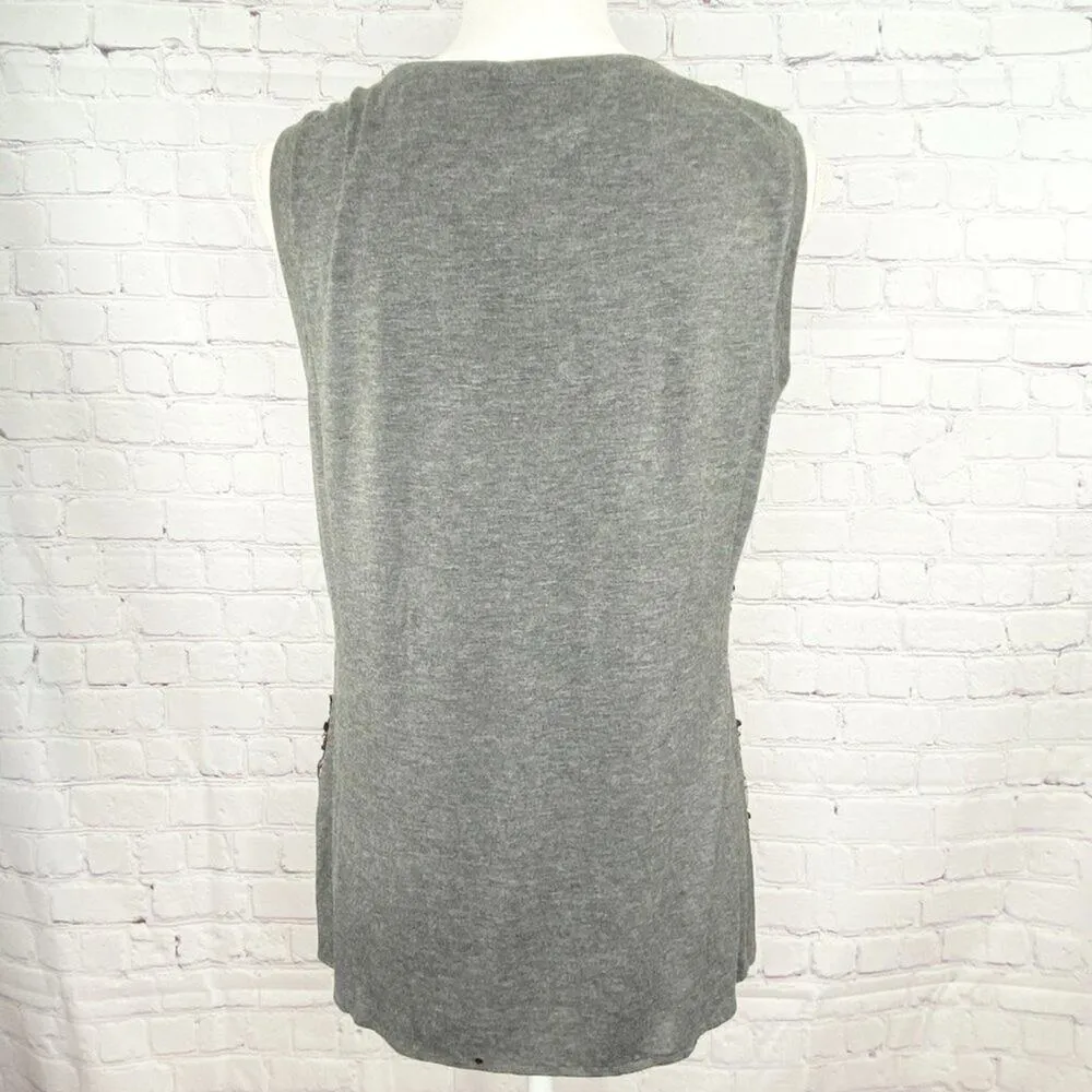 SINGLE Womens Sequin Top Gray Size S Sleeveless Top Mesh Overlay Lace Cami - Image 7